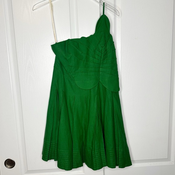 Farm Rio One-Shoulder Lea Mini Dress Green Linen Blend Size Medium - Picture 5 of 16